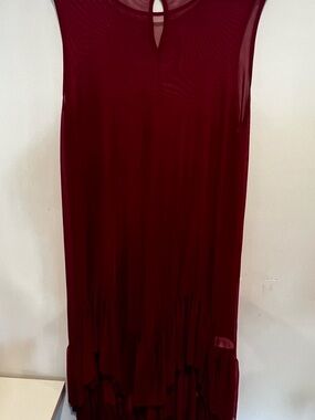 Sleeveless Burgundy Mesh Tiered Maxi Skirt